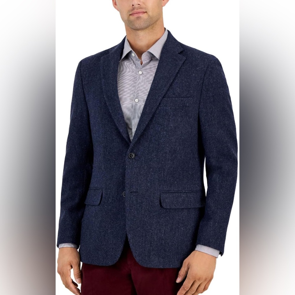 TOMMY HILFIGER MEN'S MODERN-FIT PLAID ALL WOOL SPORT COAT COLOR BLUE 38SHORT